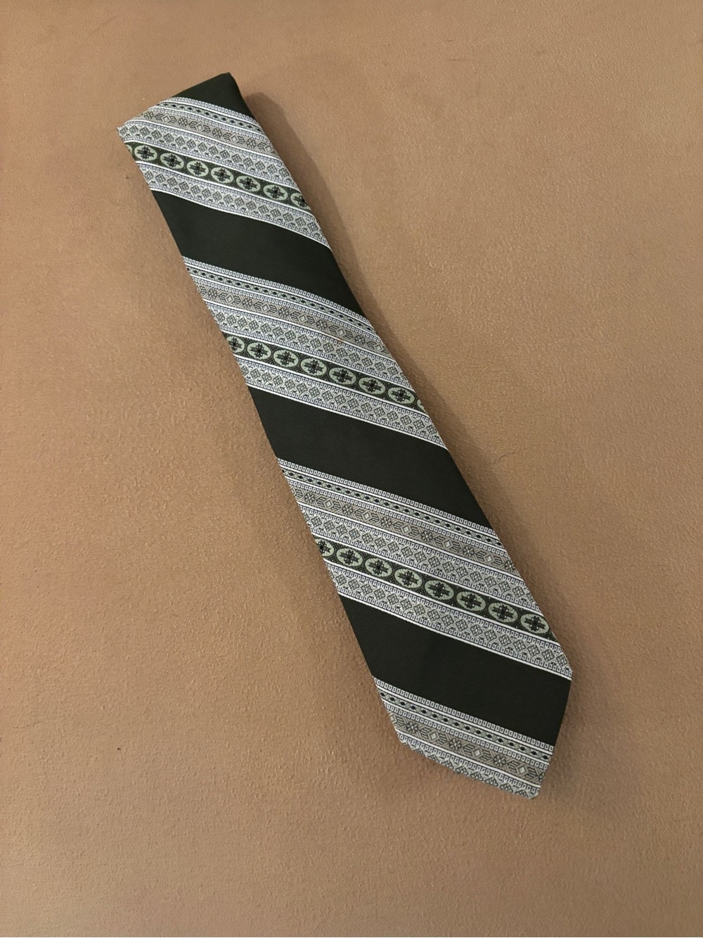 Men's 70s Green and White Tie Stripe Detail Alderman Reed Designer Collection